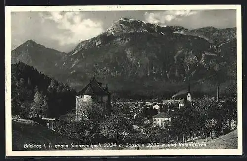 AK Brixlegg i. T., Ortsansicht gegen Sonnwendjoch und Rotanspitzen