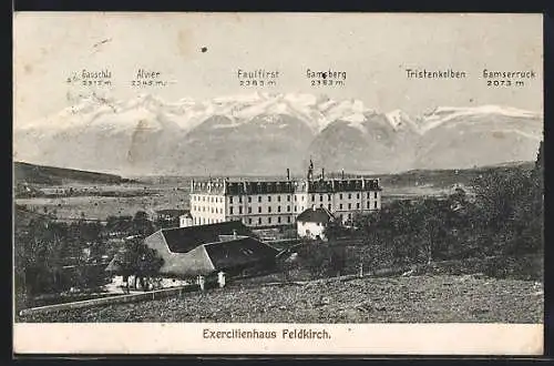 AK Feldkirch, Exercitienhaus mit Blick auf Gebirgskette