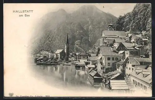 AK Hallstatt am See, Teilansicht mit See und Bergen