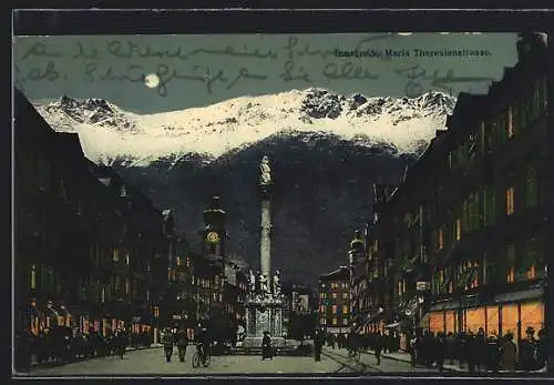 AK Innsbruck, Maria Theresienstrasse am Abend bei Vollmond