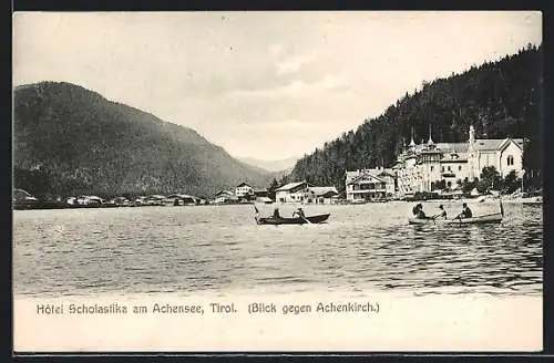 AK Achenkirch /Tirol, Hotel Scholastika, vom Achensee gesehen