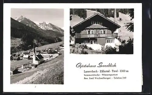 AK Lanersbach /Zillertal, Gästehaus Sonnblick E. Wechselberger, Ortsansicht