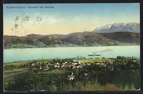 AK Nussdorf am Attersee, Gesamtansicht mit Seeblick