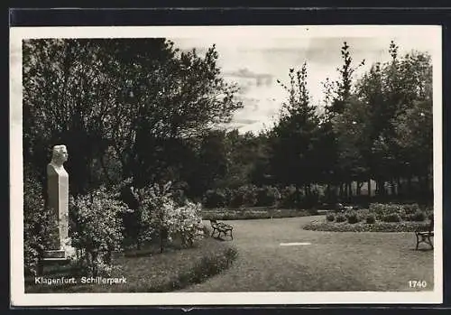 AK Klagenfurt, Schillerpark mit Büste