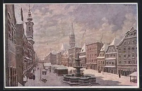 AK Steyr, Partie am Stadtplatz im Winter