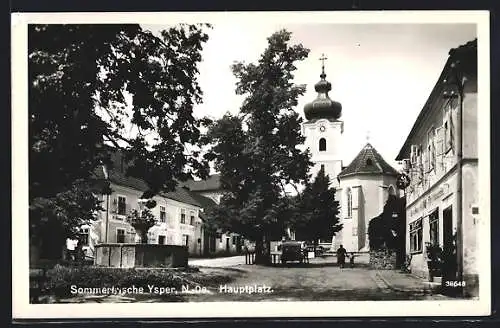 AK Ysper, Hauptplatz mit Kirche und Fleischhauerei