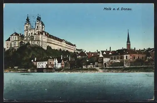 AK Melk a. d. Donau, Ortsansicht, Panorama mit Stift und Kirche