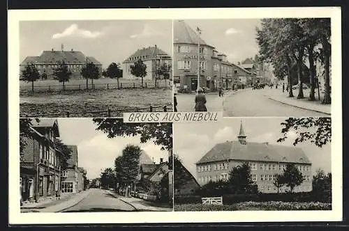 AK Niebüll, Strassenpartie mit Apotheke, Ortsansichten