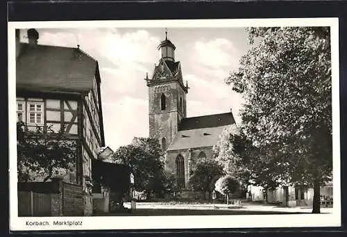 AK Korbach, Marktplatz mit Kirche