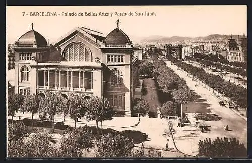 AK Barcelona, Palacio de Bellas Artes y Paseo de San Juan