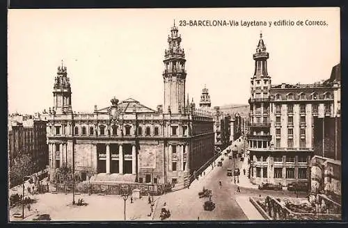 AK Barcelona, Via Layetana y edificio de Correos
