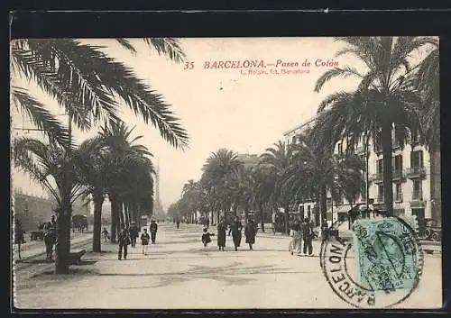 AK Barcelona, Paseo de Colon, passanten auf der Promenade
