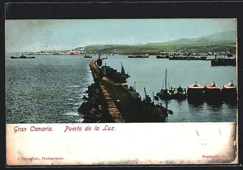AK Puerto de la Luz / Gran Canaria, Blick über die Mole in die Bucht