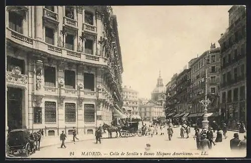 AK Madrid, Calle de Sevilla y Banco Hispano Americano