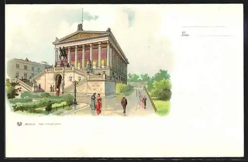 Lithographie Berlin, Partie an der Nationalgallerie