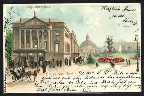 Lithographie Berlin, Partie am Königlichen Opernhaus