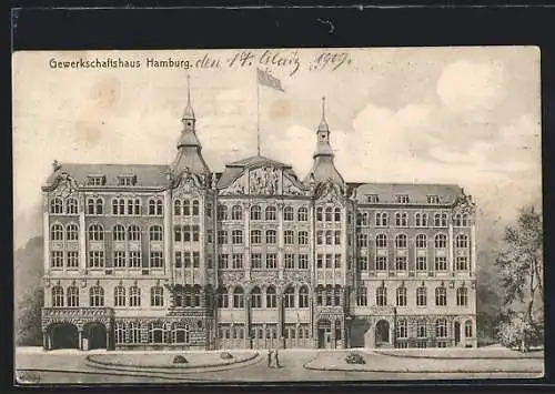AK Hamburg-St.Georg, Frontalansicht des Gewerkschaftshauses