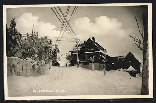 AK Schellerhau i. Erzg., Der Obere Gasthof im Schnee
