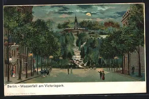 Lithographie Berlin-Kreuzberg, Wasserfall am Victoria-Park