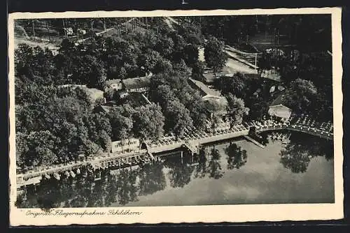 AK Berlin-Grunewald, Schildhorn, Hafenpartie vom Flugzeug aus