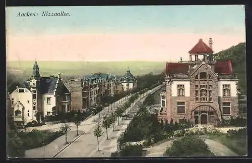 AK Aachen, Nizzaallee mit Häusern