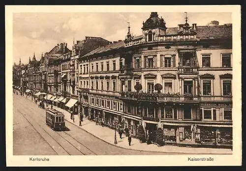 AK Karlsruhe, Strassenbahn auf der Kaiserstrasse