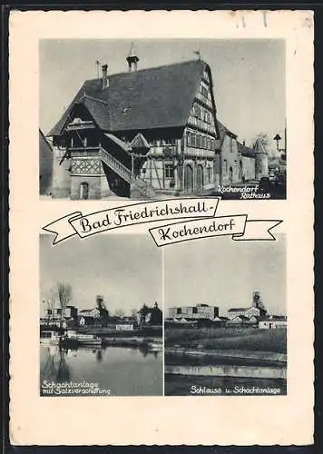 AK Bad Friedrichshall-Kochendorf, Rathaus, Schachtanlage mit Salzverschiffung, Schleuse