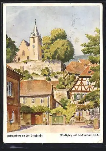 AK Zwingenberg / Bergstrasse, Marktplatz mit Blick auf die Kirche