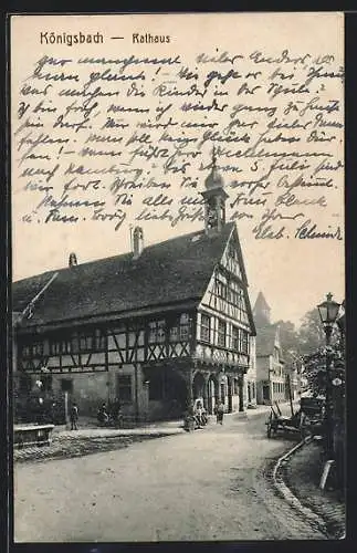AK Königsbach / Baden, Strassenpartie mit Rathaus