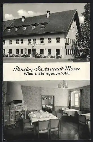 AK Steingaden / Obb., Pension-Restaurant Moser mit Speisesaal