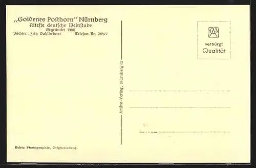 AK Nürnberg, Inneres der Weinstube Goldenes Posthorn, Inh.: Rudolf Keller