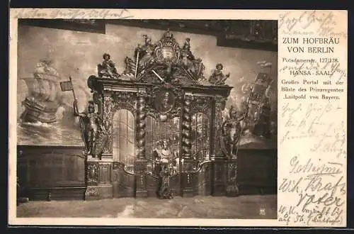 AK Berlin-Tiergarten, Gasthaus Zum Hofbräu, Potsdamerstr. 127 /128, der Hansa-Saal