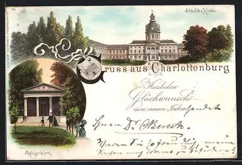 Lithographie Berlin-Charlottenburg, Mausoleum, Stadtschloss, Wappen