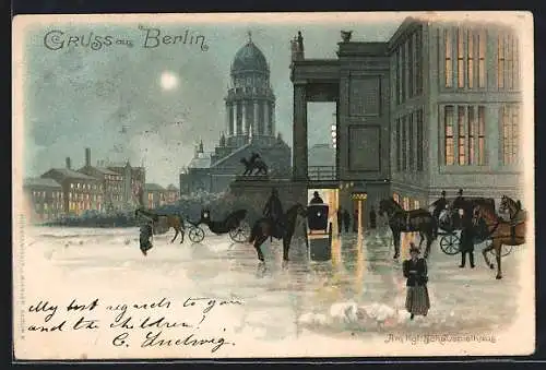 Lithographie Berlin, Kutschen am kgl. Schauspielhaus, Gendarmenmarkt