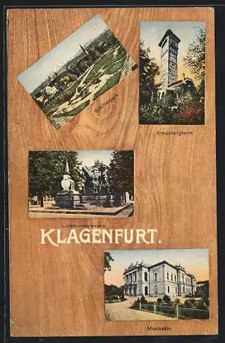 AK Klagenfurt, Schillerpark, Kreuzbergturm, Musiksäle