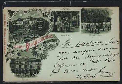 Mondschein-Lithographie Bad Gleichenberg, Villa Wickenburg, Emma Quelle, Kurhaus