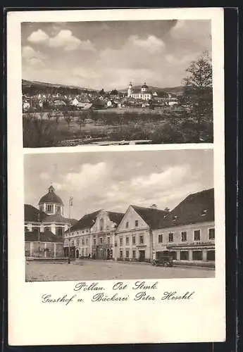 AK Pöllau /Ost Stmk., Gasthof u. Bäckerei Peter Heschl, Hauptplatz 4