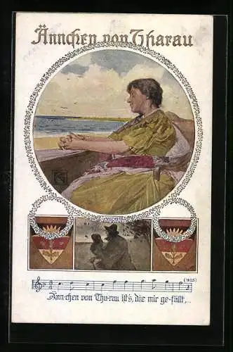 Künstler-AK Karl Friedrich Gsur, Deutscher Schulverein Nr. 1064: Dame im Kleid blickt auf das Meer