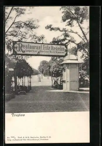 AK Treptow, Restaurant Fritz Regelin, Berliner Bock Brauerei