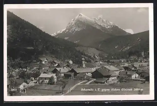 AK Scharnitz i. T., Ortsansicht gegen Hohen Gleirsch