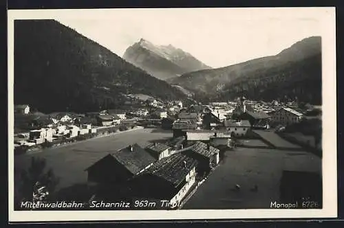 AK Scharnitz /Mittenwaldbahn, Ortsansicht aus der Vogelschau