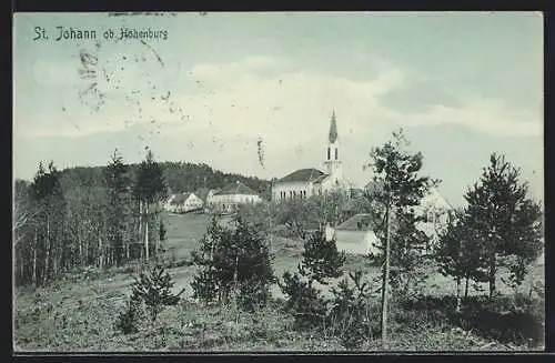 AK St. Johann ob Hohenburg, Ortsansicht mit zentraler Kirche