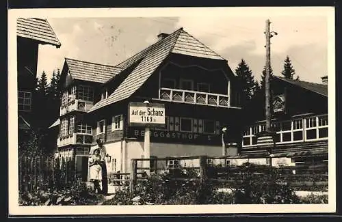 AK Kindberg /Stmk., Der Berggasthof Schanz, Inh. Familie Drobik