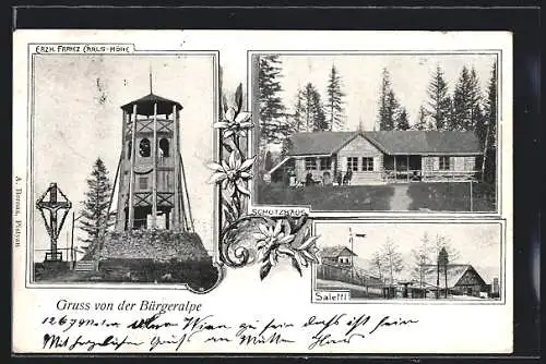 AK Mariazell, Bürgeralpe, Gasthof Schutzhaus, Salettl