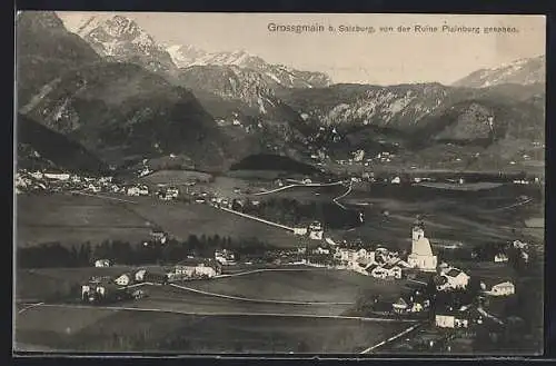 AK Grossgmain, Blick von der Ruine Plainburg auf den Ort