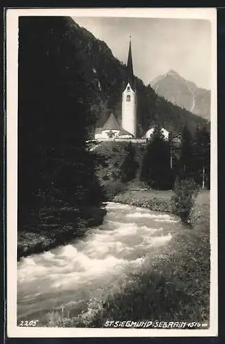 AK St. Sigmund im Sellrain, Strassenpartie zur Kirche