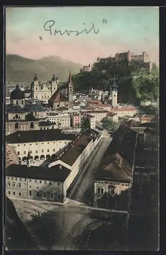 AK Salzburg, Teilansicht mit der Festung