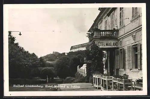 AK Gleichenberg, Hotel Mailand mit Schloss im Hintergrund