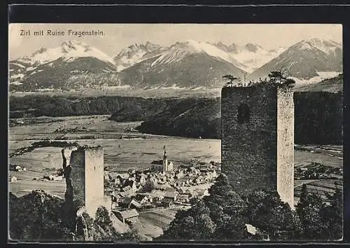 AK Zirl, Ruine Fragenstein mit Blick zum Ort