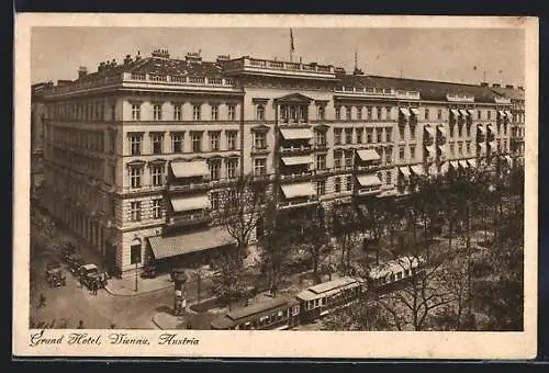 AK Wien, Strassenbahn am Grand Hotel